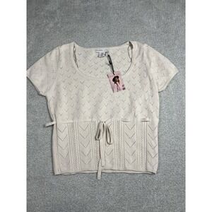 Sincerely Jules Tan Cream Knit Blouse With Tie Detail Size Medium NWT